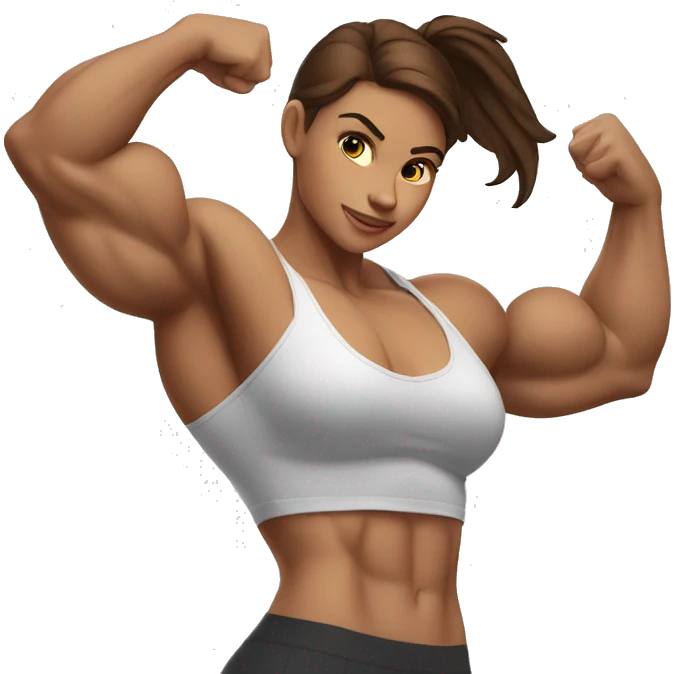 Strong muscle girl brown hair flexing white emoji