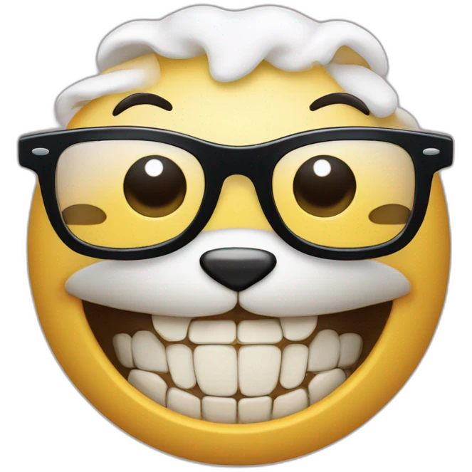 Itello avec Des dents de lapins, un appareil dentaire et des lunettes qui lève le doigt emoji