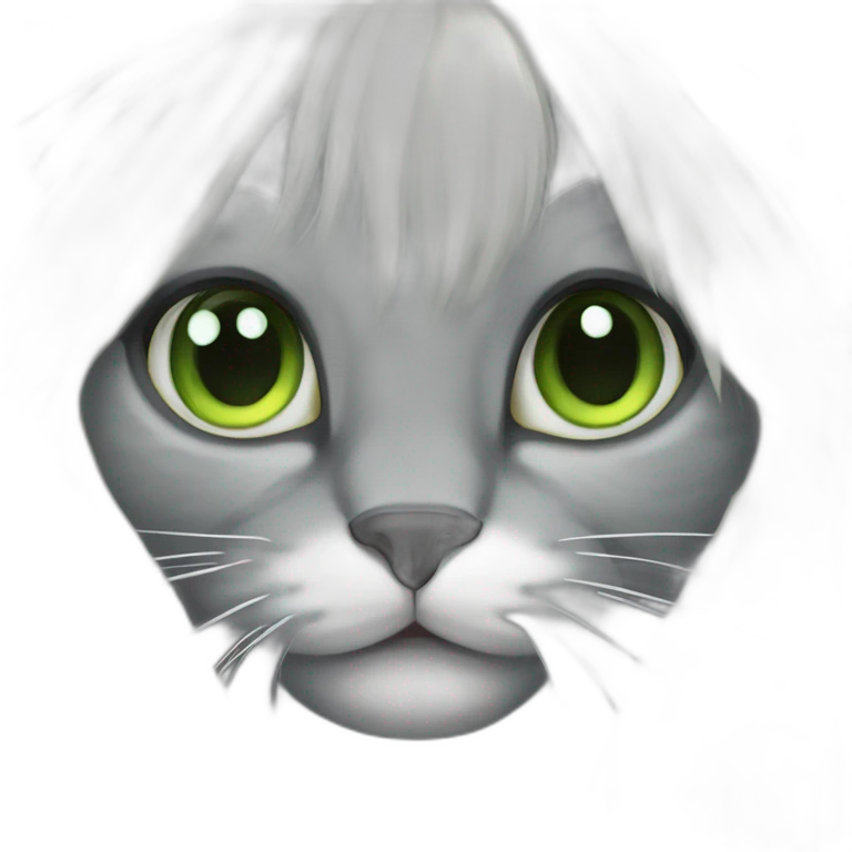 cat with gray and white hair, green eyes, longhair emoji