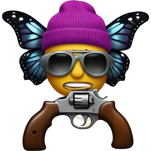 butterfly holding two guns in a beanie  emoji