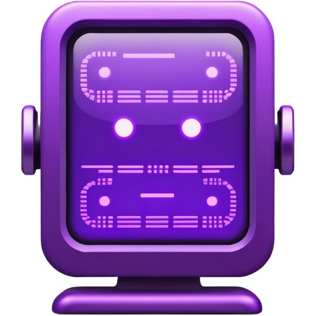 A futuristic terminal prompt colored purple ascii characters retro style emoji