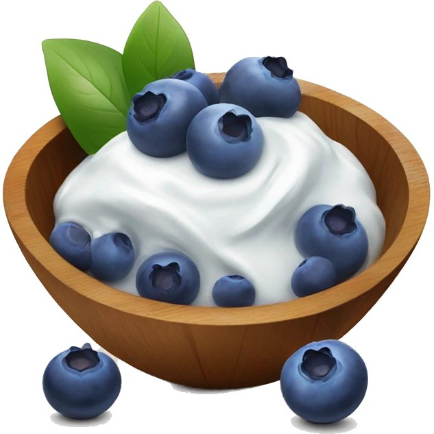 Blueberries in a wooden bowl with yogurt emoji