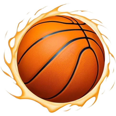 Cinematic Realistic image of a basketball captured in dynamic motion, with detailed surface textures and a slight motion blur, set against a vibrant urban backdrop with energetic lighting emoji