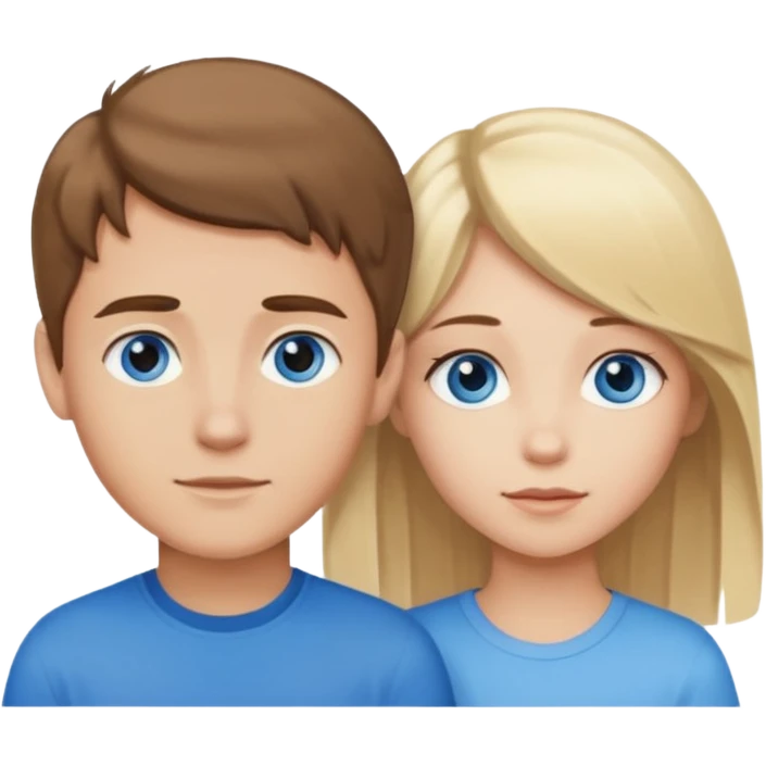 brown haired blue eyed boy next to a blonde haired blue eyed girl  emoji