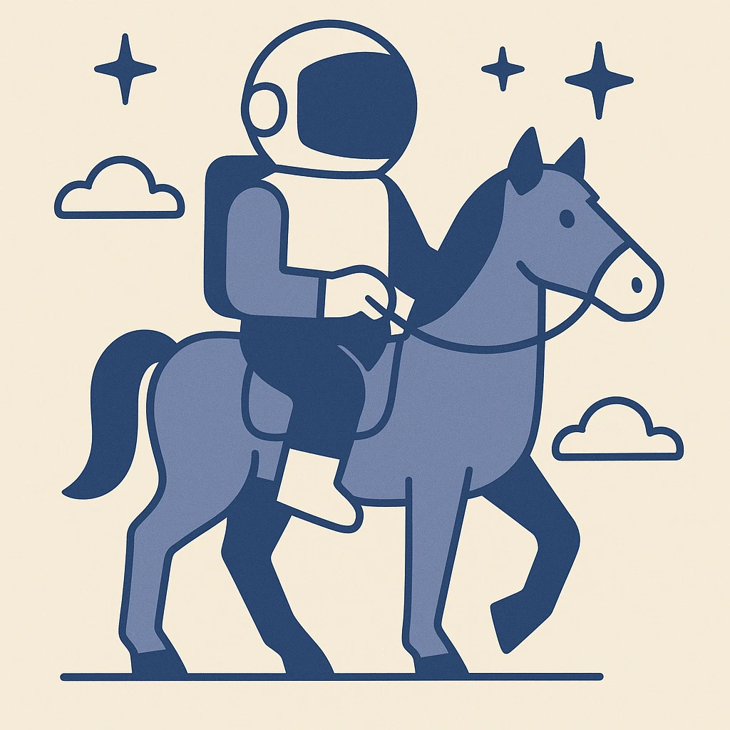 astronaut on horseback with stars in background emoji