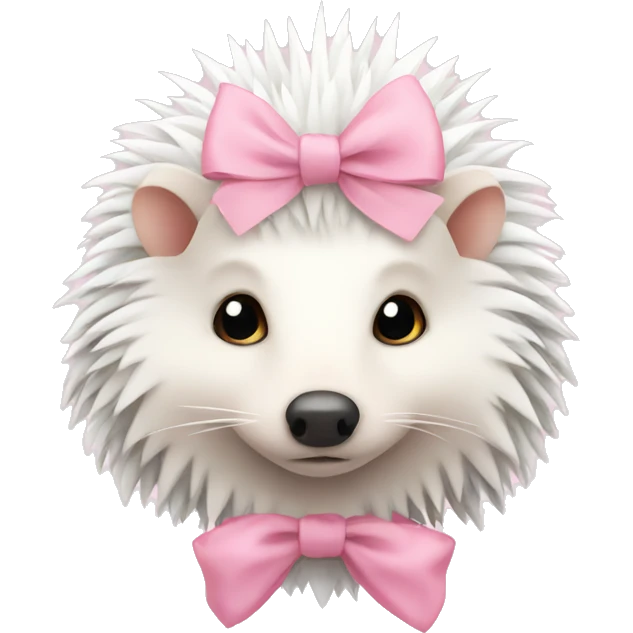 White hedgehog with pastel pink bow emoji