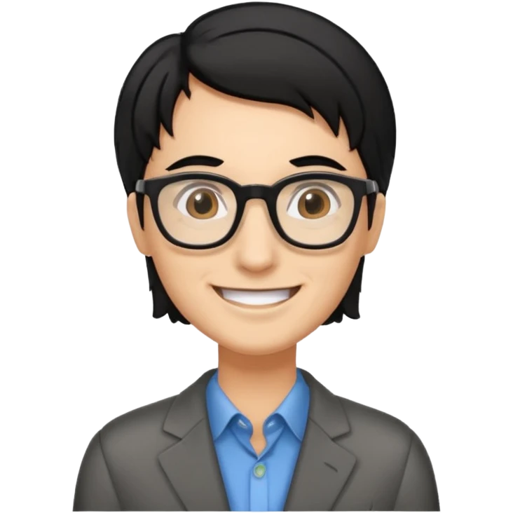 Un locutor de radio, pelo negro con canas, con gafas emoji