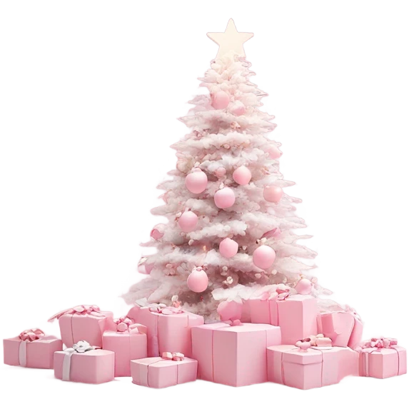 Light pink Christmas gifts under a white Christmas tree  emoji