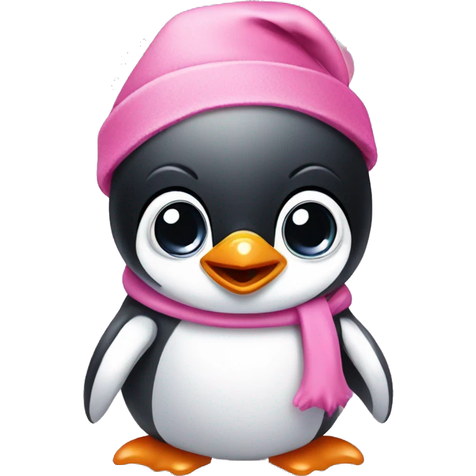 Baby penguin with big eyes wearing a pink Santa hat emoji