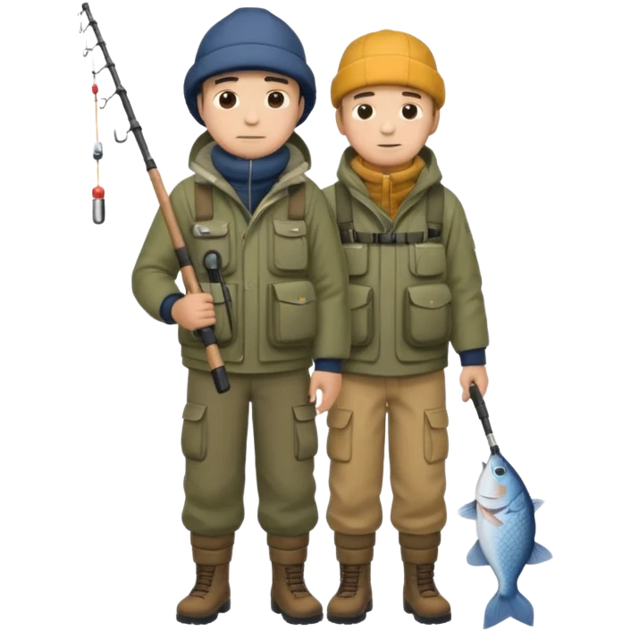 Father and son in fishing gear are cold full body emoji