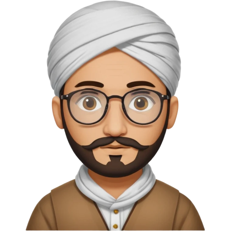 A kashmiri  criminal daku whose white face is somewhat triangular and little facial hair wears specs emoji