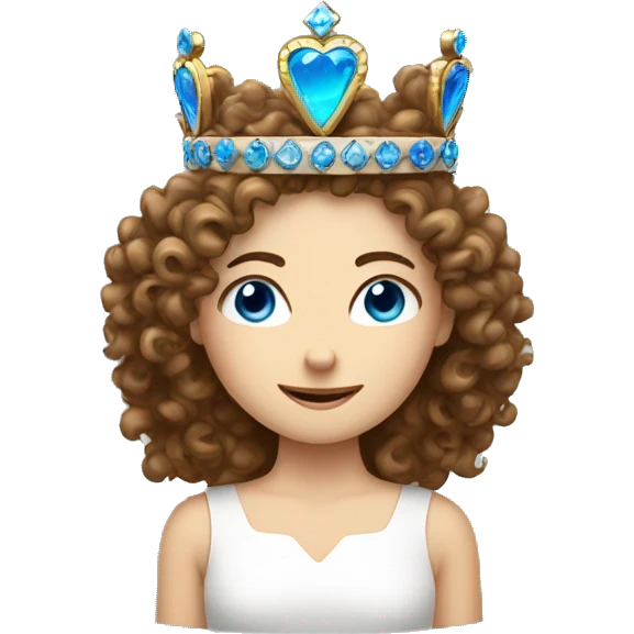 Curly brown hair, blue eyed, White girl, wearing a crown looking smug  emoji