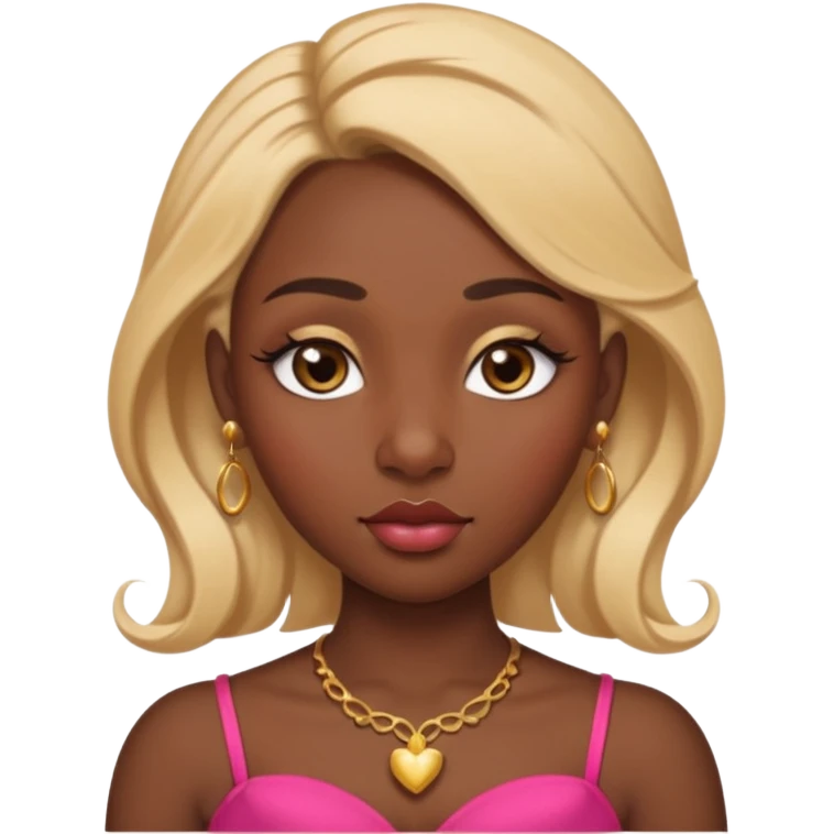 darkskin female with eyebrows that are naturally shaped and frame eyes well, eyes that are almond-shaped with defined lashes. nd lips are full with a defined cupid’s bow, add also a septum piercing that adds an edgy, stylish flair. a middle-part, honey blonde bust-down with laid baby hairs 
 emoji