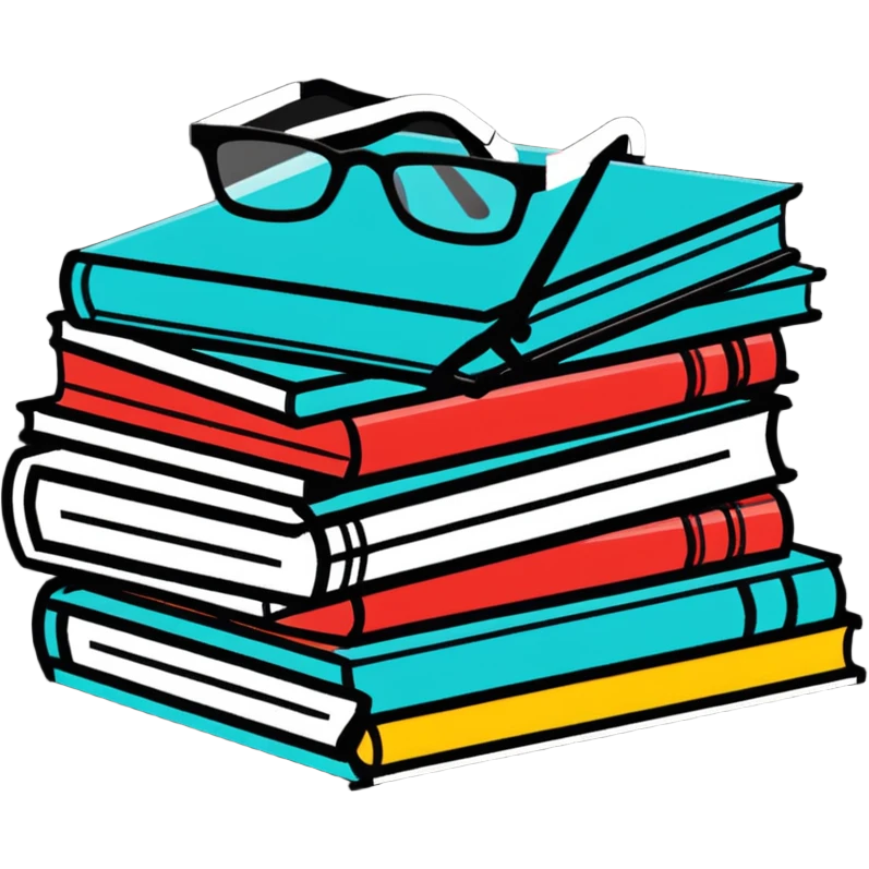 A cute stack of books with glasses resting on top emoji