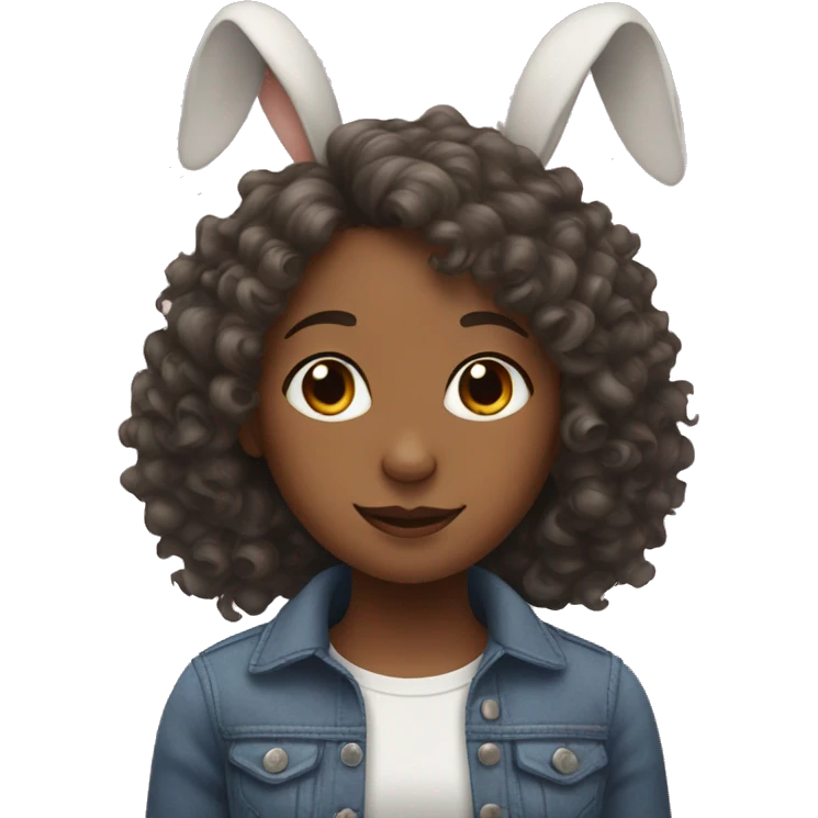 A girl with curly Hair with rabbit ears  emoji