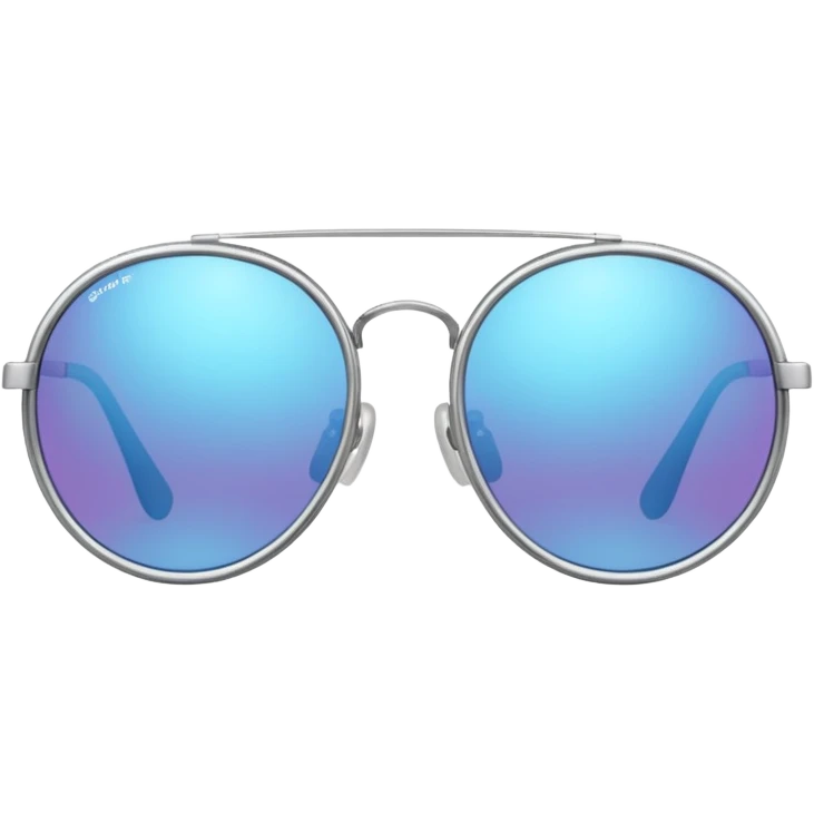 A pair of luxury sunglasses emoji with silver chrome frame, smooth rounded lenses, reflective metallic surface, high-end swag aesthetic, minimal and clean design, iOS emoji style, centered, white background emoji