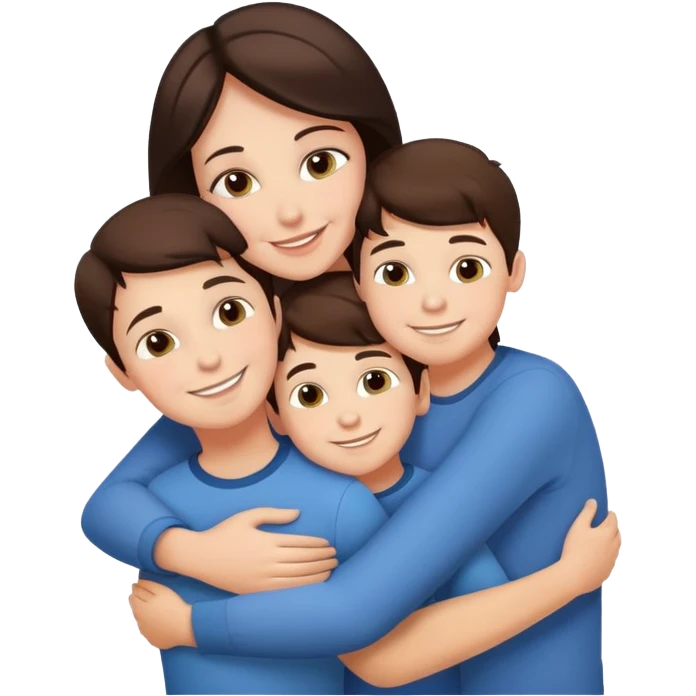 Brunette mom hugging 3 sons  emoji
