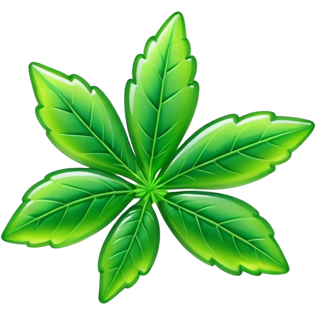 generate an emoji-style image of a juicy gummy shaped like a marijuana flower emoji