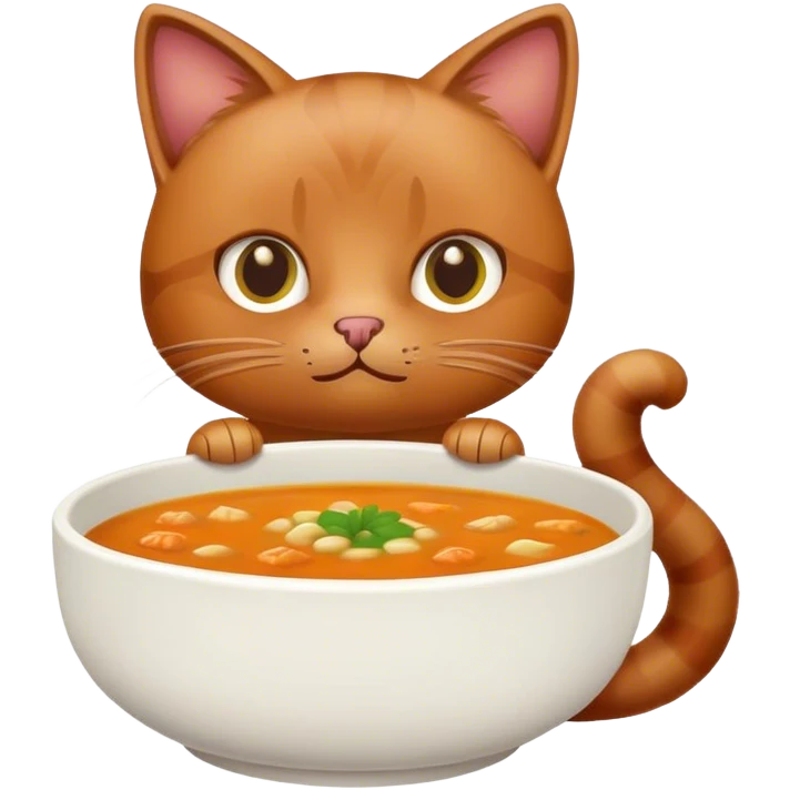 brown cat with bowl of soup emoji