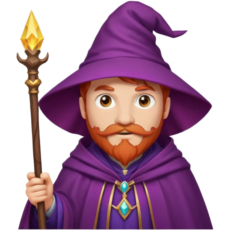 red haired wizard with mustache, purple cloack emoji