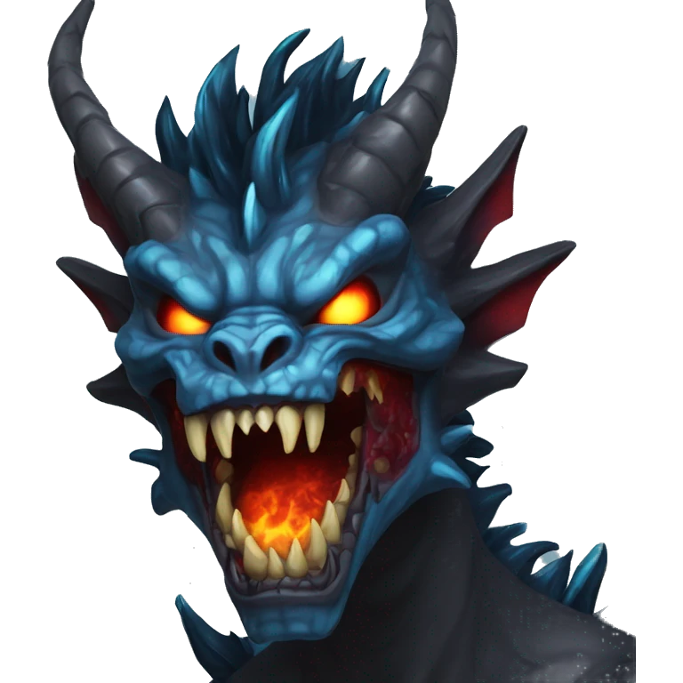 Dark black gray silver maroon fire zombie face dragon face photograph detailed blue flames in mouth blue glow emoji
