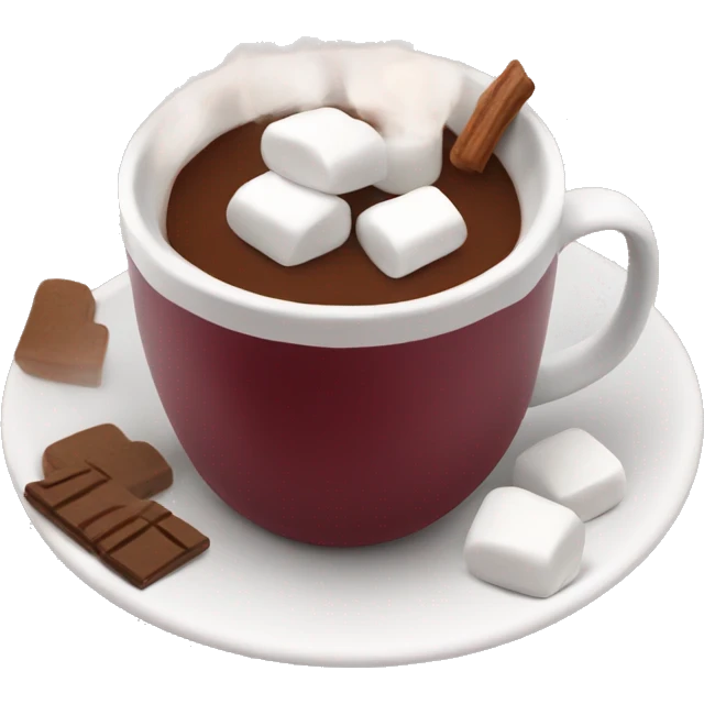 Burgundy mug of hot chocolate with marshmallows  emoji