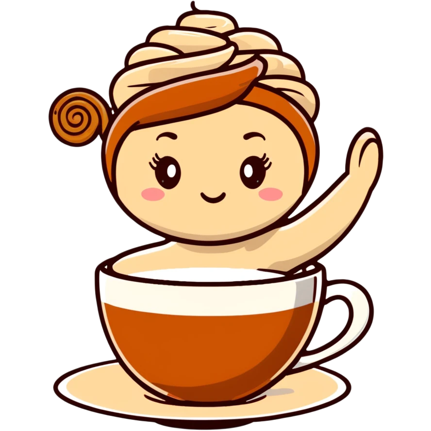 Cute ballerina dancing on top of a cappuccino cup, with cream and cinnamon swirls emoji