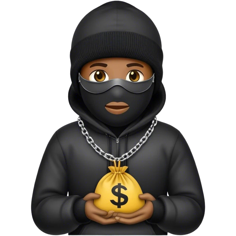 Create an emoji wearing a ski mask and a circle chain with an emoji in the picture of the circle chain emoji