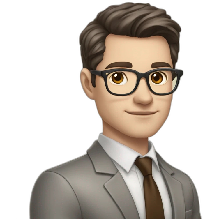 Pale skinned fit man with dark brown hair in gray jacket, beige office shirt, brown tie, brown pants and vintage glasses Writing on the marker board emoji
