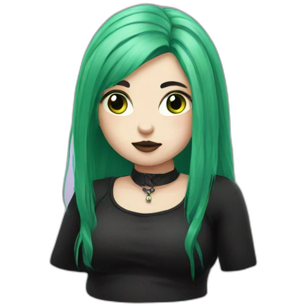 Chubby Goth girl long green hair emoji