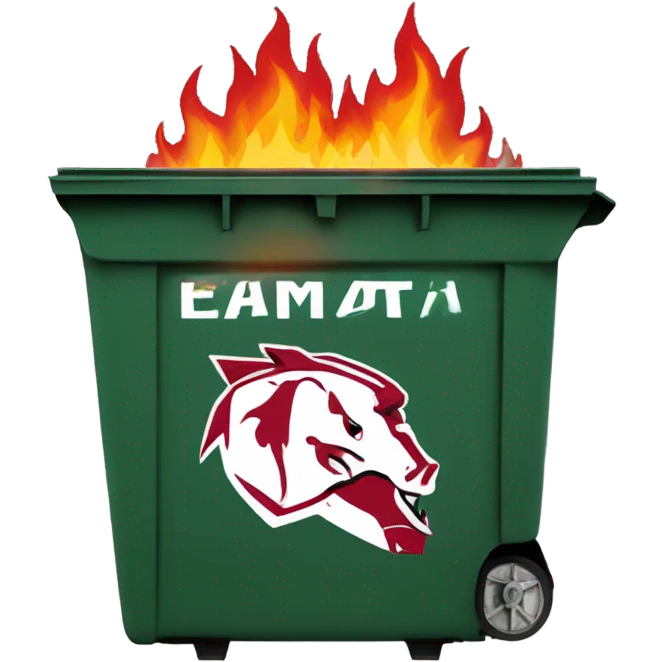 Dumpster fire with Arkansas razorback logo emoji