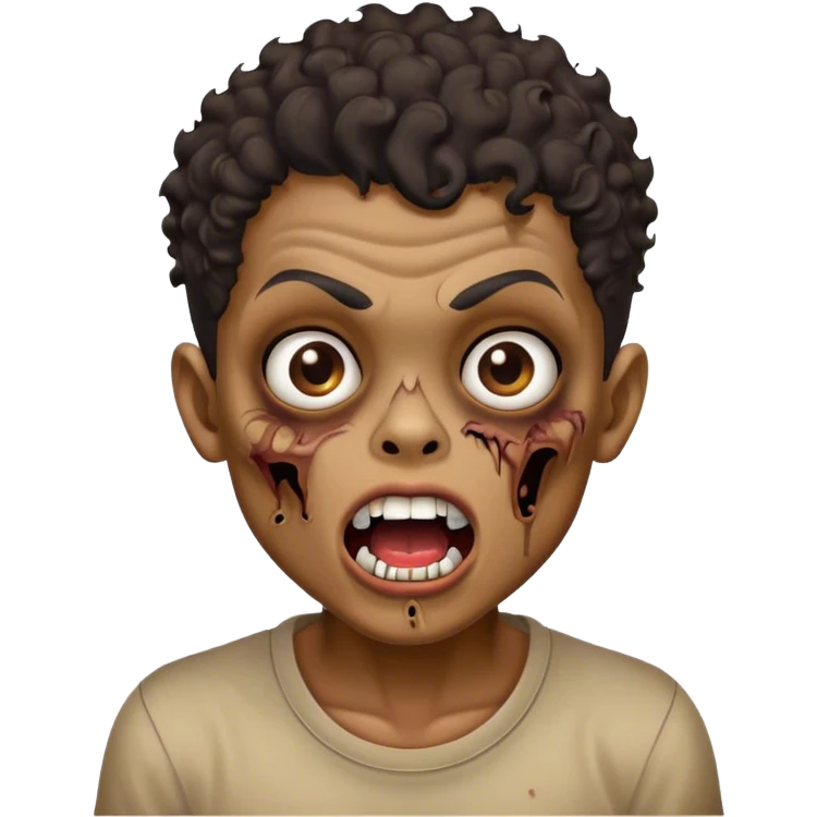 vintage zombie boy brown shirt open mouth black curly hair emoji
