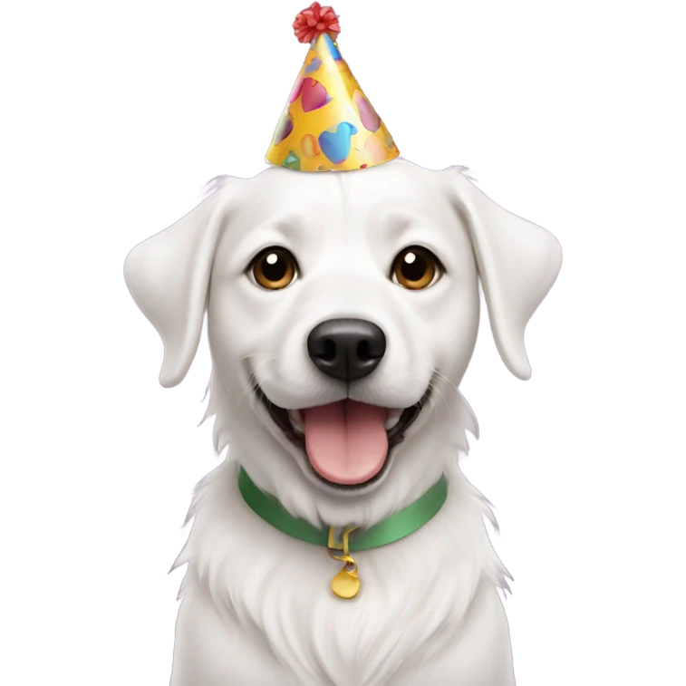 White dog with birthday hat  emoji