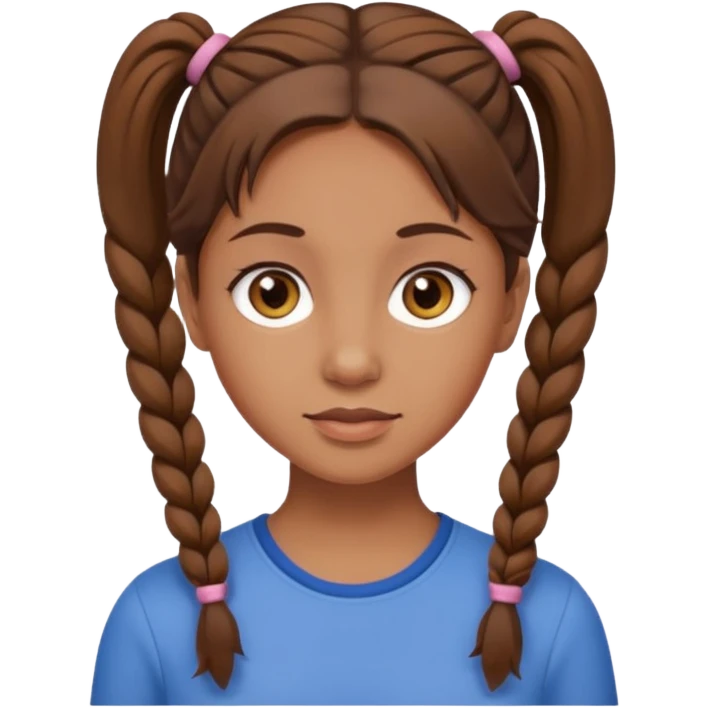 Tan skinned woman with brown hair in pigtails and hazel colored eyes. emoji
