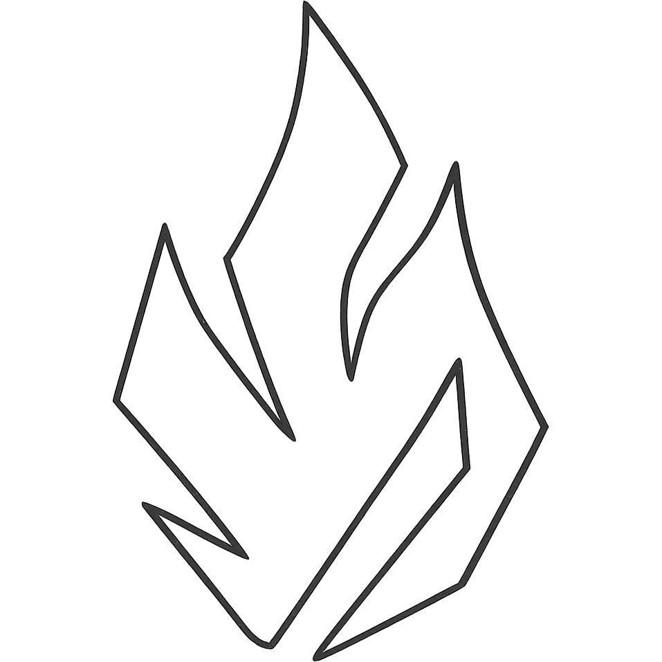 abstract flame shape, hand-drawn geometric outline style, black outline, no color emoji