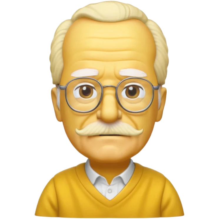 A 3D cartoon close-up of Grandpa Abe Simpson from The Simpsons, rendered in Memoji-style with bald yellow head, white tufts of hair on the sides, wrinkled face, glasses, and warm lighting. Match the Simpsons family color tone and style, yellow dress. emoji