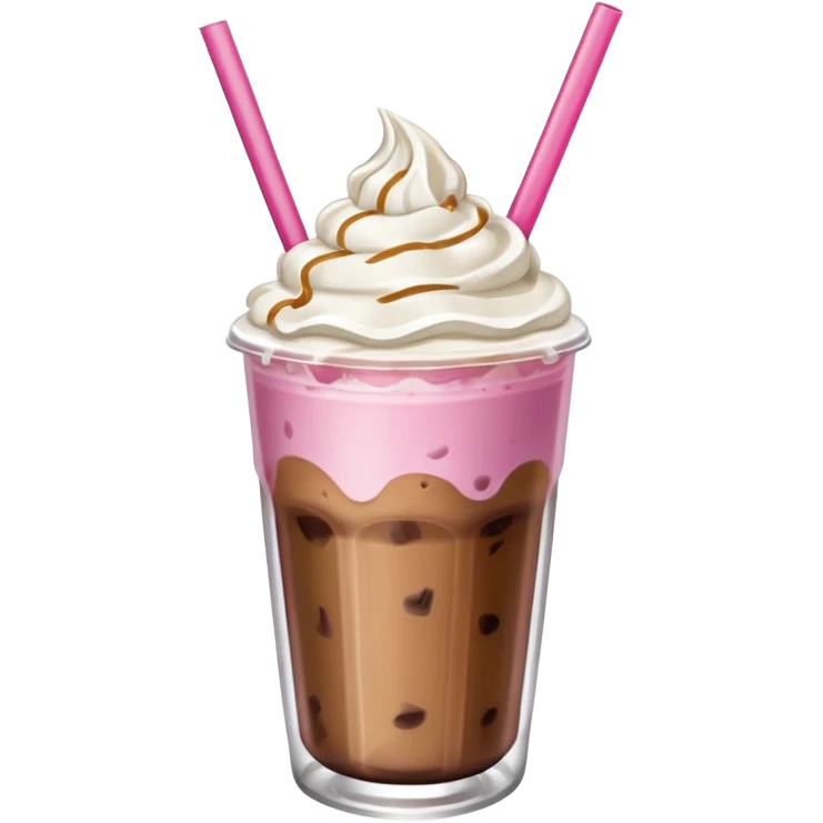 Aesthetic iced coffee in clear cup with pink straw, girly  emoji