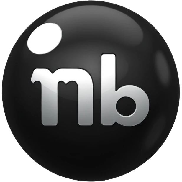 Black Ball with MB written on it emoji