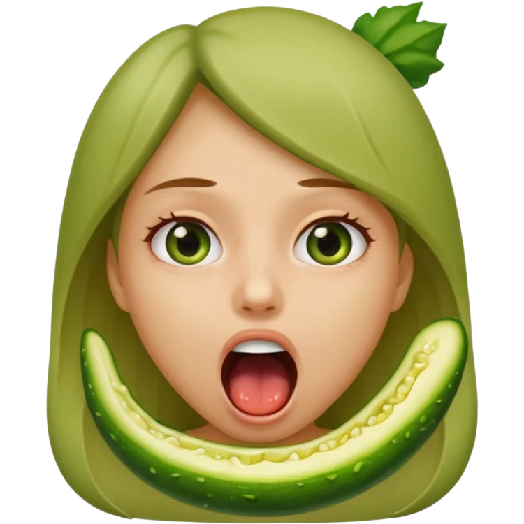 A girl opening her mouth insanely wide with a pickle going down her throat  emoji