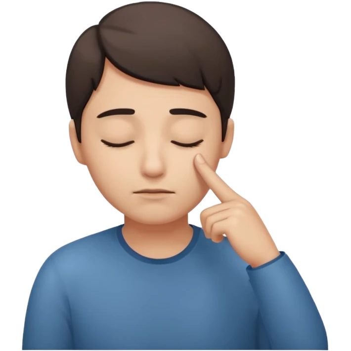Una persona tocándose la cabeza con un dedo y los ojos serrados  emoji