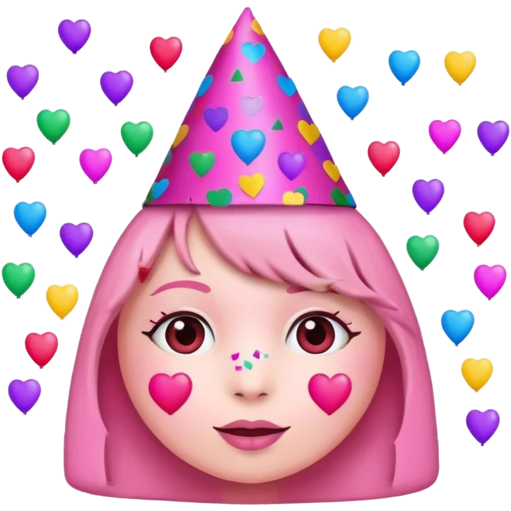 i want a  A festive heart face wearing a party hat and surrounded by confetti. emoji