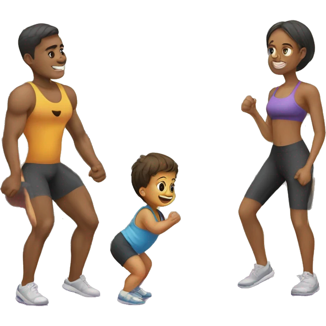 A baby exercising with his parents en el gym  emoji