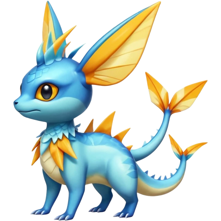 Colorful Shiny Exotic Victini-Salandit-Vaporeon-Fakémon-hybrid-creature (full body)  emoji
