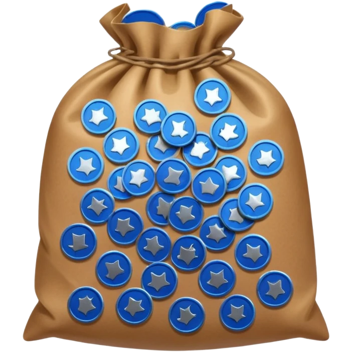 blue coins inside a brown bag  emoji