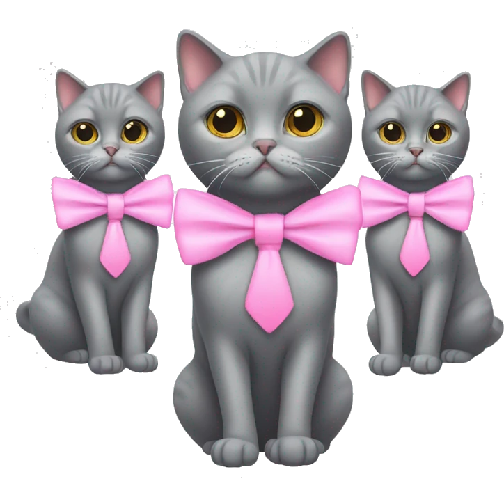Please generate an emoji consisting of 3 grey british shorthair cats with pink bowties emoji