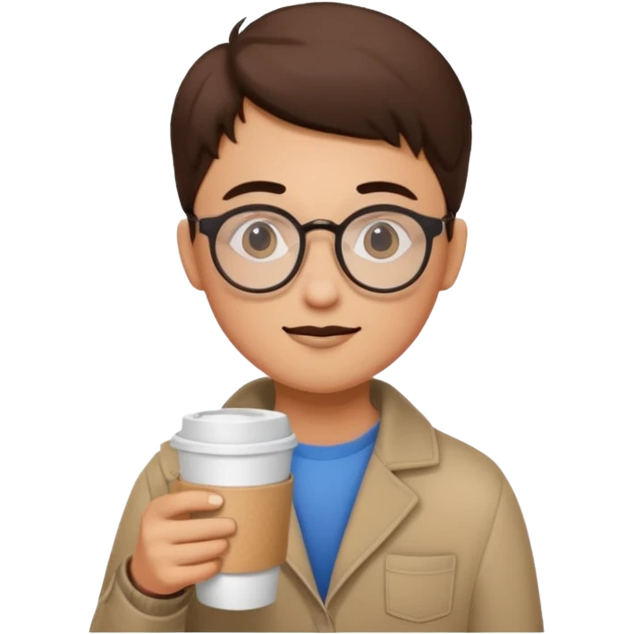 Student with round glasses and takeaway coffee emoji