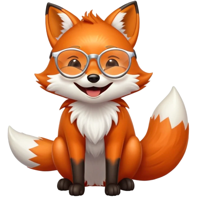 A magical fox with glowing fur, a silver star on its forehead, and round glasses, rolling on the floor and laughing uncontrollably emoji