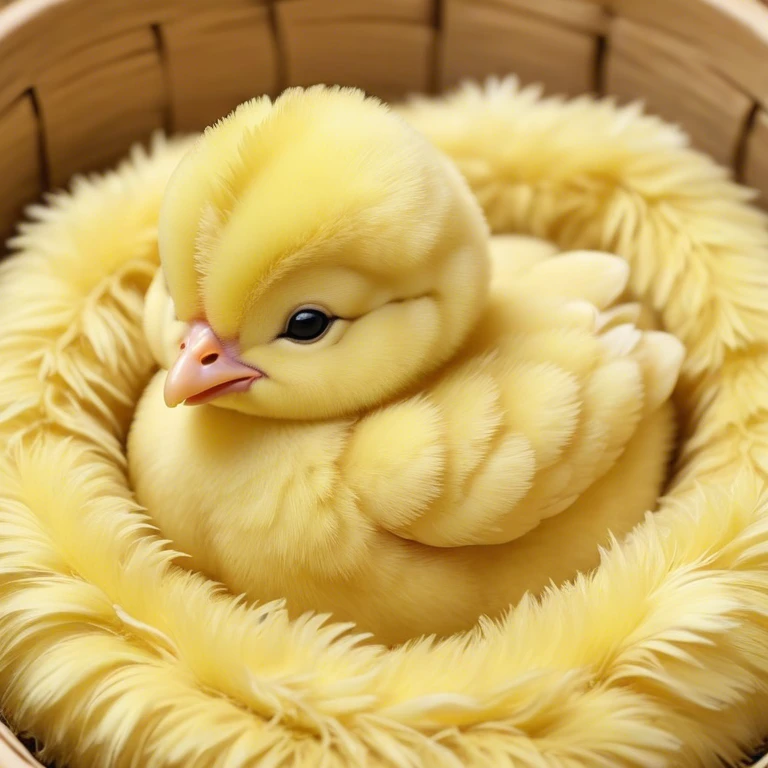 Meme-Worthy Cute Sleeping Yellow Baby Chicken Portrait Emoji, Head resting peacefully with a contented smile, showcasing a delightfully tiny build and a luxuriously soft bright yellow downy coat, eyes shut in a serene, restful nap, Simplified yet hilariously adorable features, highly detailed, glowing with a soft, drowsy light, high shine, relaxed and utterly lovable, stylized with an air of playful laziness, bright and heartwarming, soft glowing outline, capturing the essence of a comically sleepy chick, so meme-worthy it feels like it could instantly become the next viral sensation of adorable slumber! emoji