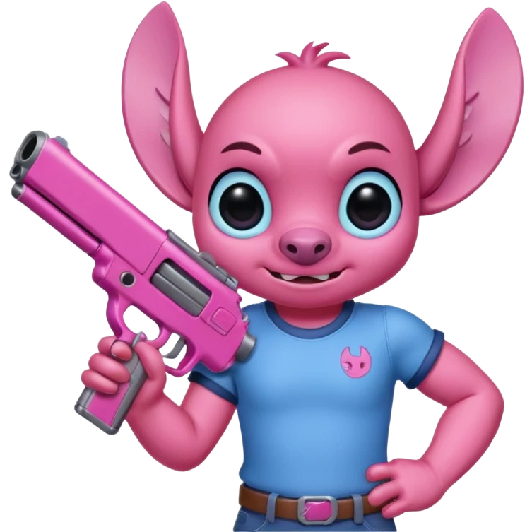 Pink stitch holding a pink gun  emoji