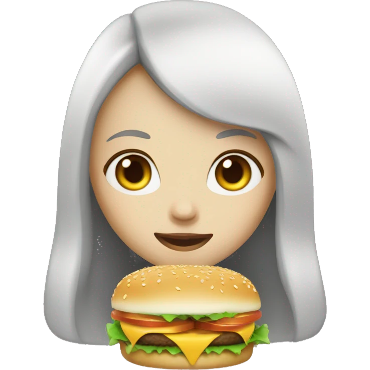 a girl with long black hair white-skinned Eating hamburger emoji